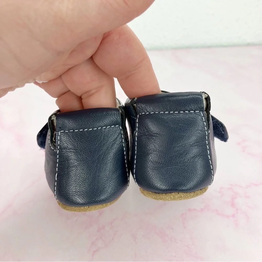 Livie and Luca baby shoes Benny blue leather crib soft split sole size 0-6 month